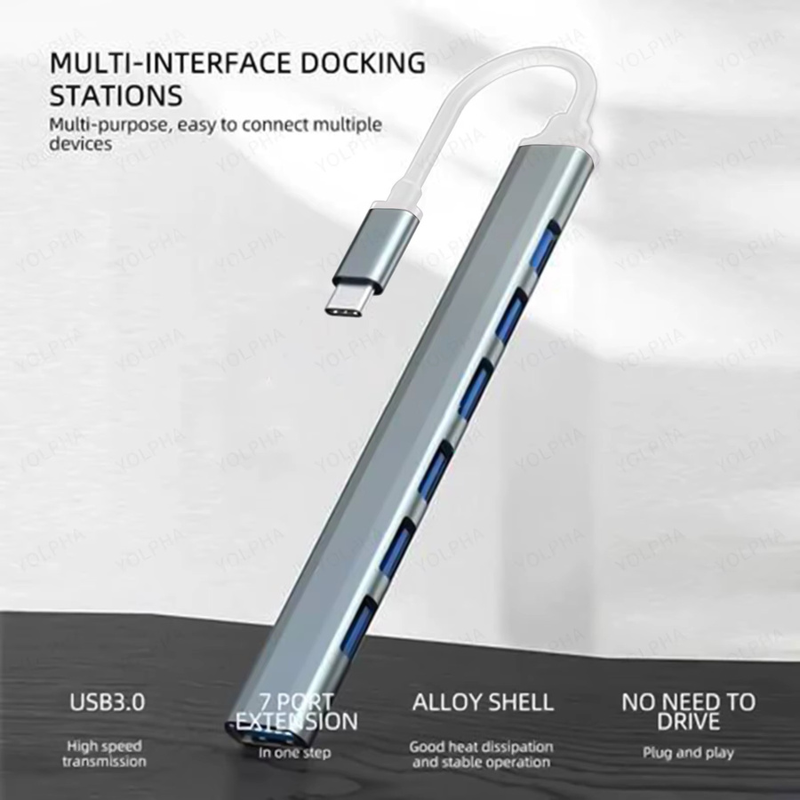 YOLPHA USB-C Dockingstation mit 7 Ports USB 3.0 High Speed OTG Adapter in Grau und Silber - Bild 2