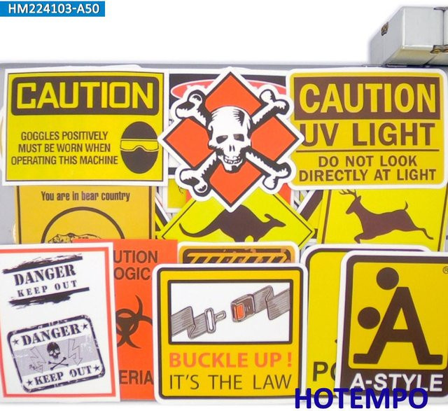 Binchi Outdoor Warnsymbole Aufkleber Set mit Gefahr- und Vorsicht-Slogans in Multicolor für Laptop, Auto, Handy und Motorrad - Bild 1