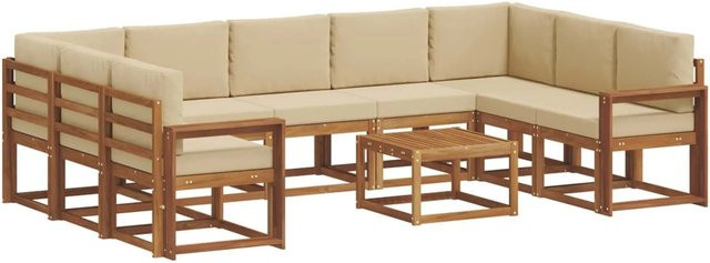 vidaXL Outdoor-Sofagarnitur aus Akazienholz mit Kissen, 10-teilig, Natur und Beige - Bild 1