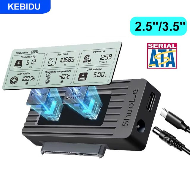 KEBIDU USB zu SATA Adapter Konverterkabel USB 3.2 3.0 für 2,5 Zoll SSD und HDD Festplatten, Schwarz - Bild 1