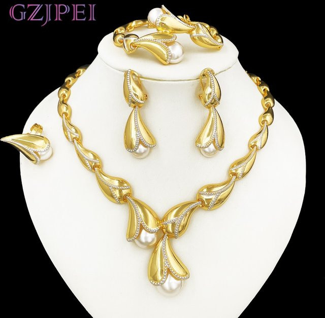 GZJPEI Schmuckset, Süßwasserperlen, 18 Karat vergoldet, Damen - Bild 1