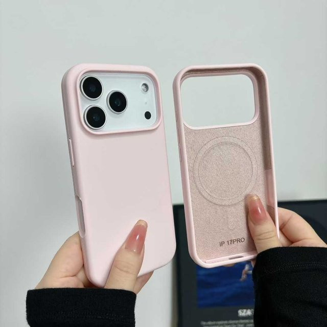 FUCHU Candy-Hülle aus weichem Flüssigsilikon für iPhone 16 15 14 13 12 11 Pro Max Plus mit MagSafe Kompatibilität in Blau und Pink - Bild 1