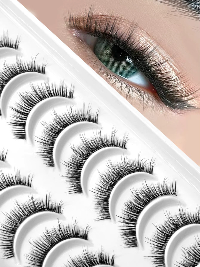 VELTRINAY Wispy Fake Lashes, 10 Paar Streifenwimpern, C-Curl, transparentes Band - Bild 2