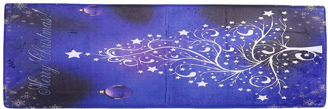 CosyHome Flanell Fußmatte mit Weihnachtsdeko in Blau, rutschfest und waschbar, B/T: 120 x 40 cm - Bild 1