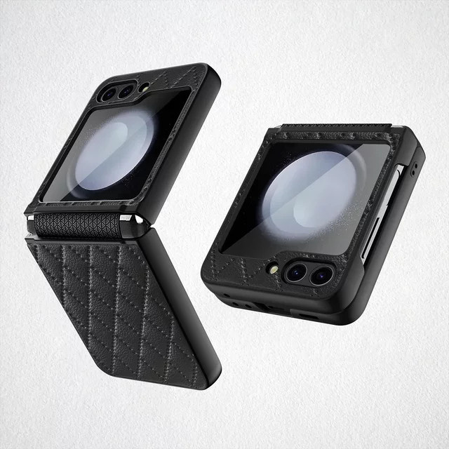 Stoßfeste PU-Rhombus-Leder-Handyhülle für Samsung Galaxy Z Flip 5 5G in Schwarz und Lila - Bild 1