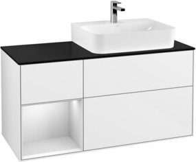 V&B Waschtischunterschrank Finion mit Abdeckplatte und Regal links in Weiß Lack - Bild 1