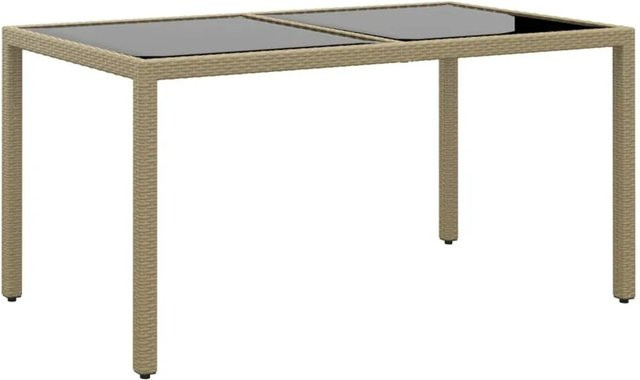 vidaXL Gartentisch aus Poly Rattan und gehärtetem Glas in Beige, B/T/H: 150 x 90 x 75 cm - Bild 1