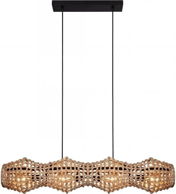 Licht-Erlebnisse Pendelleuchte Boho Rattan Korbschirm in Beige und Schwarz, Breite: 107 cm, für 4x E27 - Bild 1
