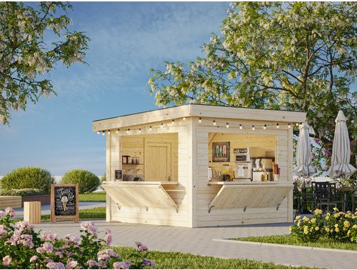 Marktstand Palmako Lenna Set 305 aus Fichtenholz mit Pultdach, braun, B: 300 cm, H: 245 cm, T: 300 cm - Bild 1