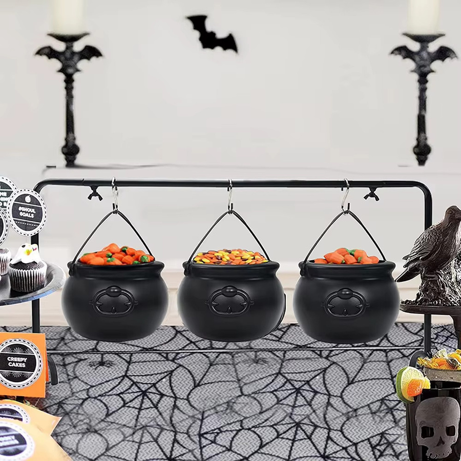 Schwarzer Hexenkessel aus Kunststoff als Halloween Tischdekoration und Bonbonhalter - Bild 5