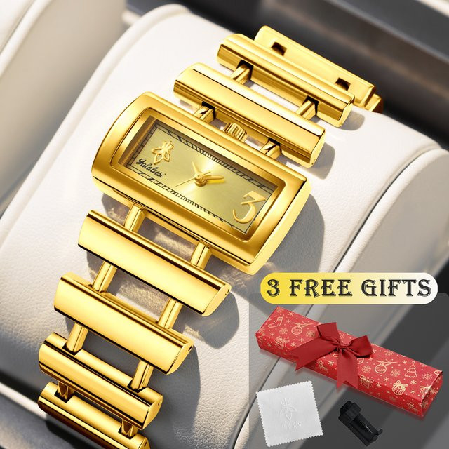 Yalalusi Armbanduhr, Quarz, Edelstahl, Gold, Rechteckig, Damen - Bild 1