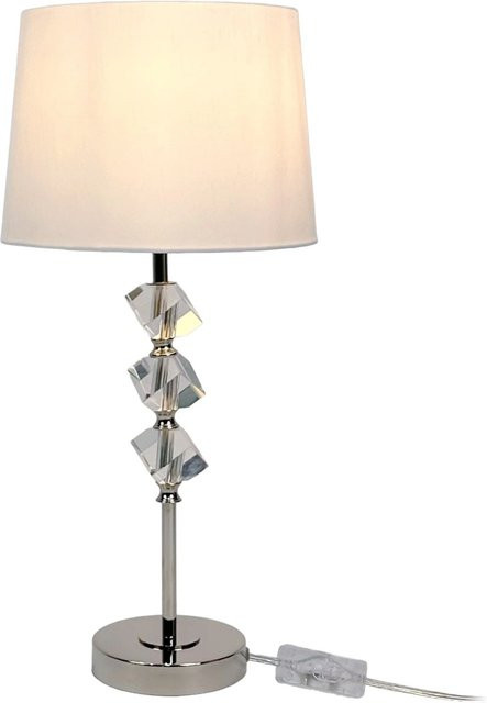 Relaxdays Tischlampe aus Glas und Kunstseide in Silber und Beige, Höhe: 53 cm, Breite: 25 cm, Tiefe: 25 cm - Bild 1