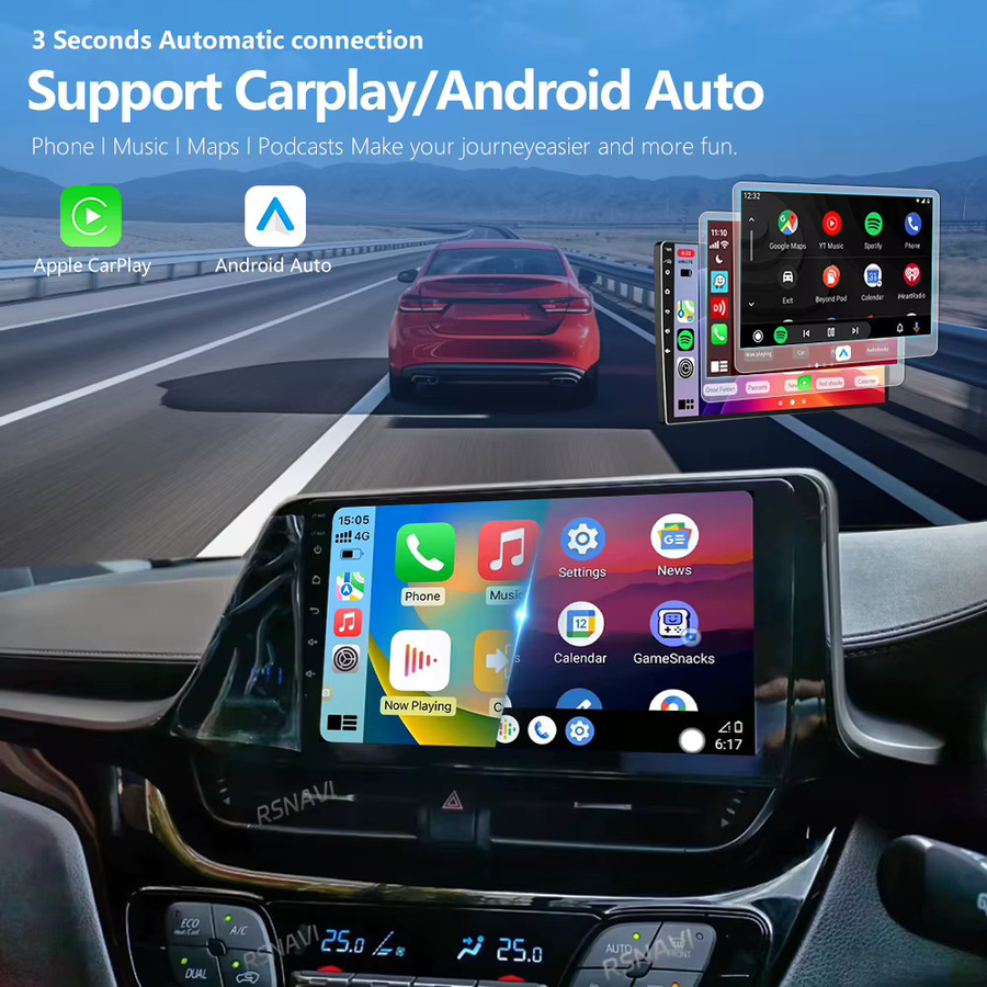 YUERADIAO Android 16 Multimedia-Autoradio mit Carplay für Toyota C-HR 2016-2020 Rechtslenker, 2din Head Unit, Schwarz - Bild 2