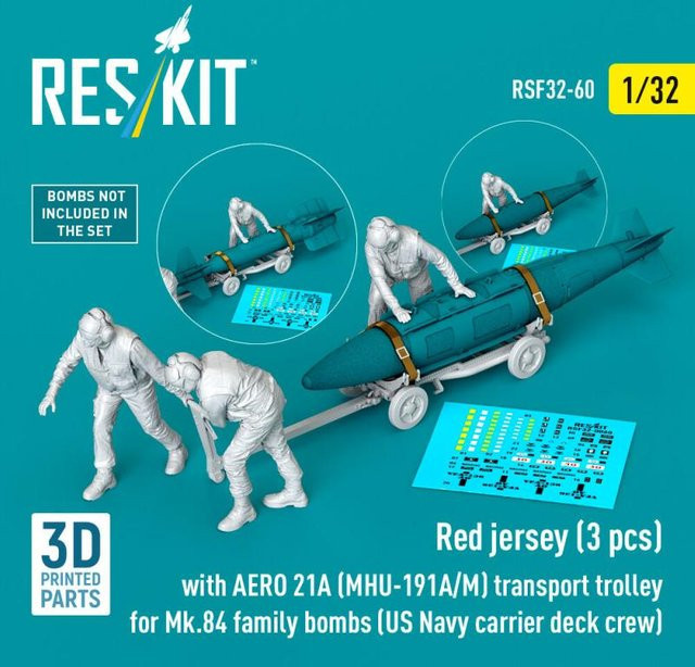 ResKit Models Red Jerseys, 3-teiliges Set, mit AERO 21A (MHU-191A/M) Transportwagen für Mk.84 Familie Bomben, 3D Printed - Bild 1