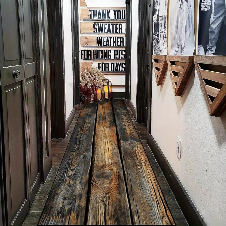 VIKAMA Teppich im Vintage-Stil mit Holzmaserung in Braun, schmutzabweisender Läufer für Wohnzimmer und Flur - Bild 3