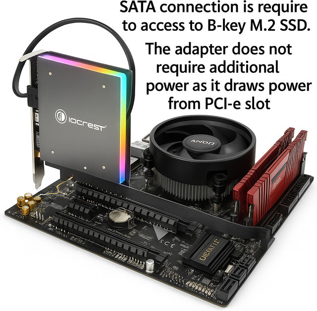 Lekuo PCIe zu Dual M.2 NVMe und SATA Adapterkarte mit RGB-Synchronisierung in Schwarz - Bild 1