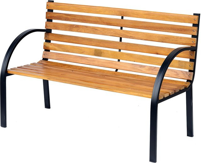 Outsunny Gartenbank 2-Sitzer aus Stahl und Kiefernholz in Braun, B: 122 cm, T: 60 cm, H: 83 cm - Bild 1