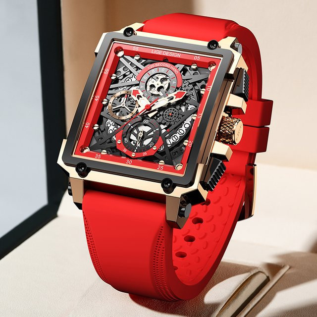 LIGE Armbanduhr Chronograph, Quarz, Blau, Bicolor, Silikon, Herren - Bild 1