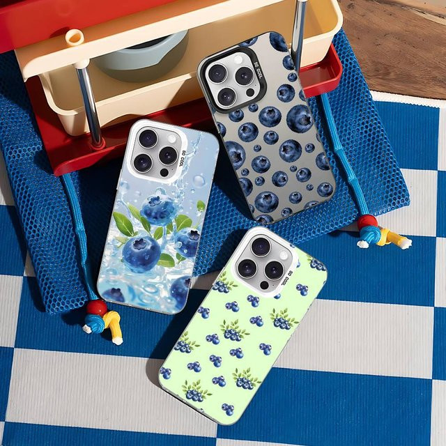 Stoßfeste Handyhülle mit Blaubeeren Motiv für iPhone 11 bis iPhone 17 Pro Max Plus in Silber - Bild 1