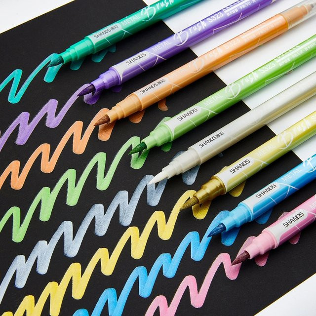 Kolorowys Metallische Markierungsstifte mit zwei Spitzen in Silber und Multicolour für Felsmalerei, Keramik und Bastelarbeiten - Bild 1