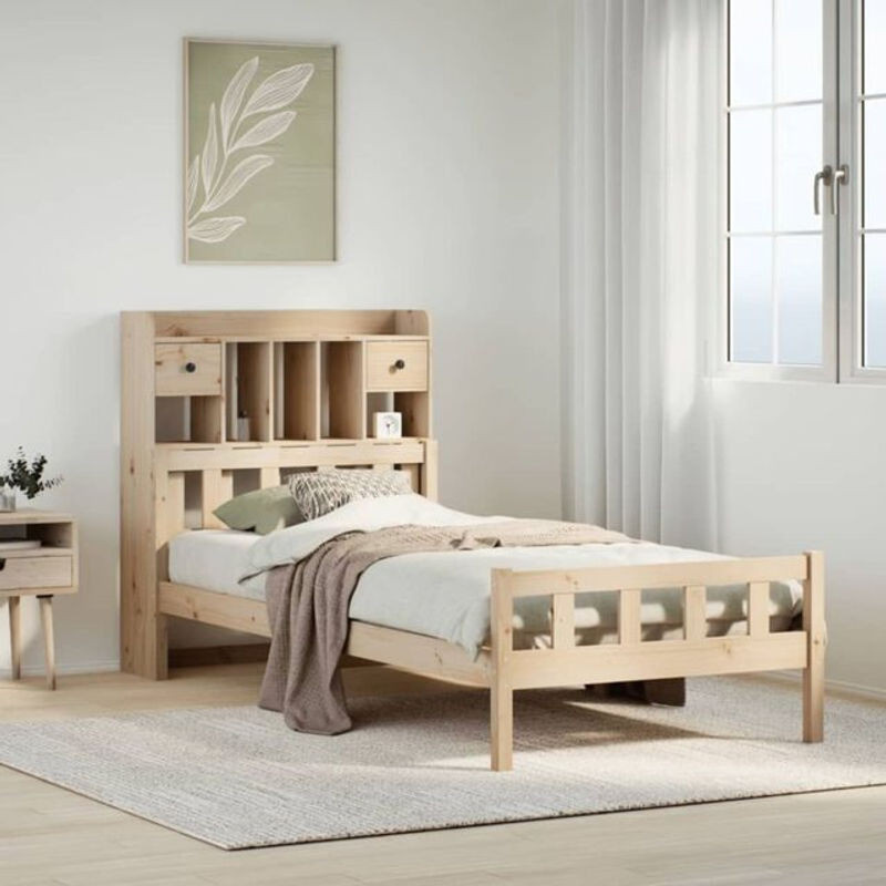 Massivholzbett mit Regal von Vidaxl aus Kiefer in Braun, B/T/H: 90 x 190 x 110 cm - Bild 1