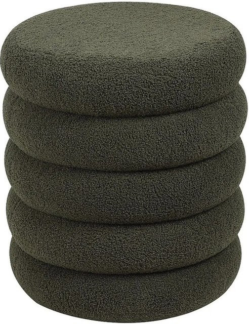 Vente-unique Sitzhocker Ecambi in Piniengrün aus Bouclé-Stoff, Durchmesser: 40 cm - Bild 1