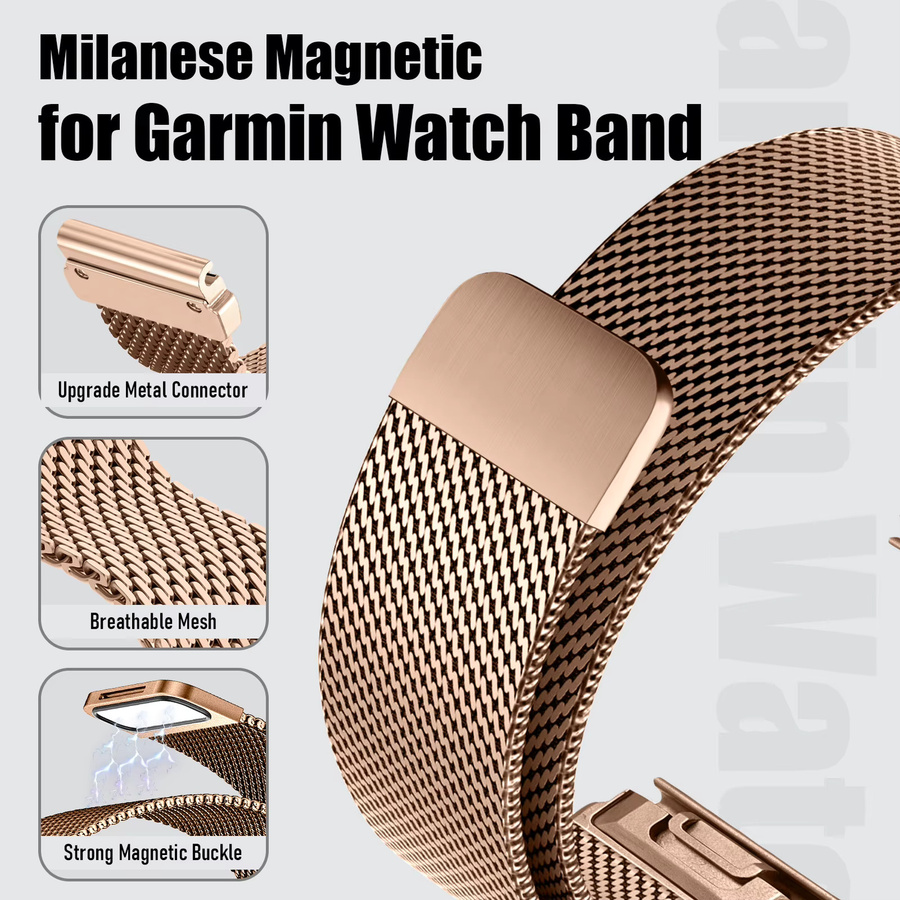 LCAPLE Uhrenarmband Milanaise, Edelstahl, Roségold, 22mm, 26mm, Unisex - Bild 2