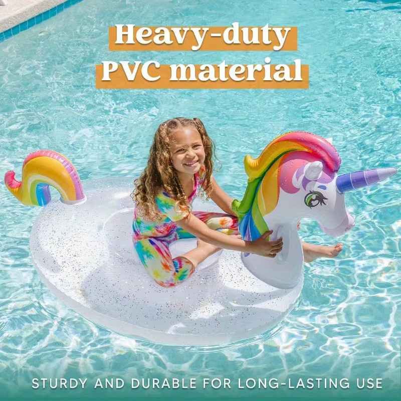 Joyfy Einhorn-Pool-Schwimmreifen für Kinder, aufblasbarer Regenbogen-Schwimmreifen mit Glitzer in Mehrfarbig - Bild 2