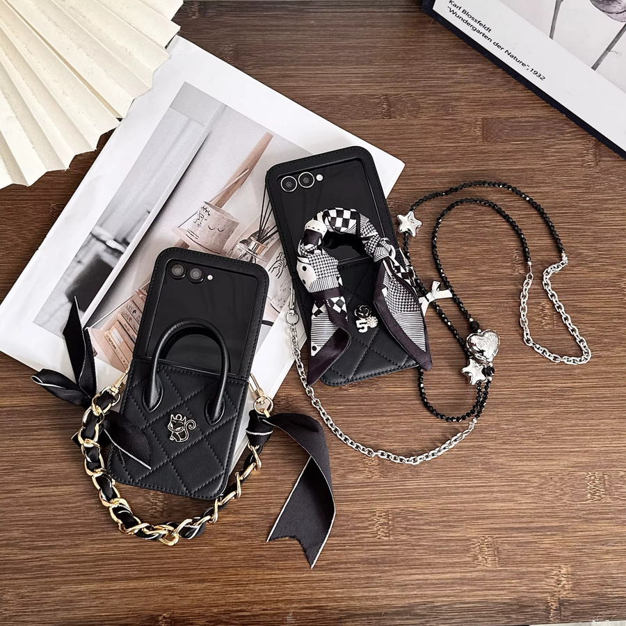 Luxuriöse Samsung Galaxy Z Flip Handyhülle mit Schal-Handgelenk-Kettenriemen und stoßfester Abdeckung in Schwarz für Galaxy Z Flip 7, 6, 5, 4, 3 - Bild 2