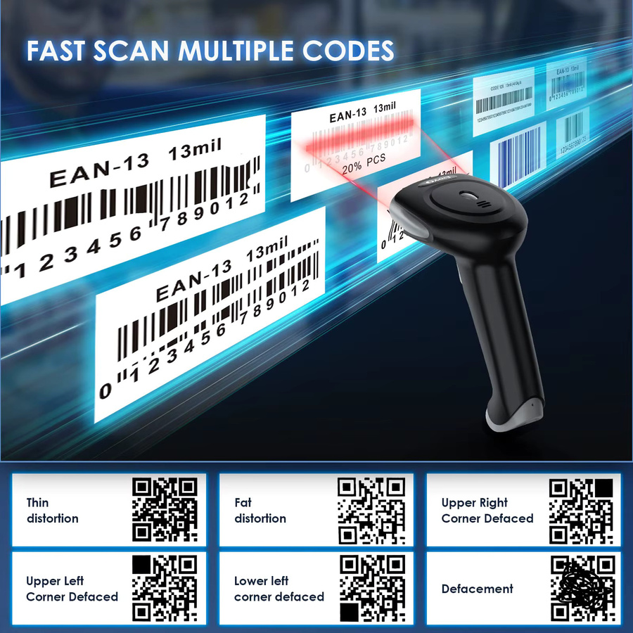 Eyoyo EY-034 2D-Bluetooth-Barcodescanner kabelloses Handgerät mit USB-Anschluss für QR-Codes und Barcodes in Schwarz oder Weiß - Bild 3