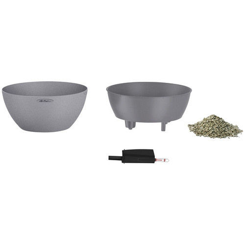 LECHUZA Pflanzgefäß Cubeto Tabletop in Naturstein-Optik, Steingrau, Durchmesser: 39,5 cm, Höhe: 18,3 cm - Bild 2