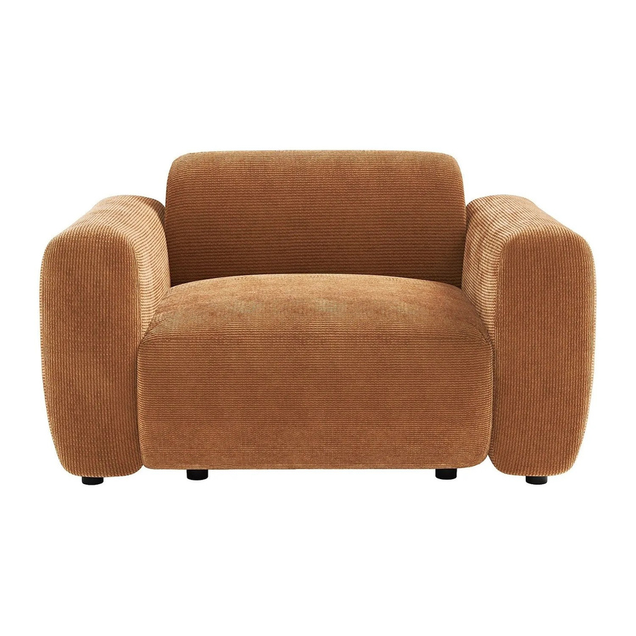 Maison Céphy Sessel Pogni mit gerader Rückenlehne und Armlehnen in Terracotta Feincord, Breite: 130 cm - Bild 2