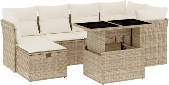 vidaXL 7-teilige Garten-Sofagarnitur aus Poly-Rattan mit Kissen in Beige-Creme - Bild 1