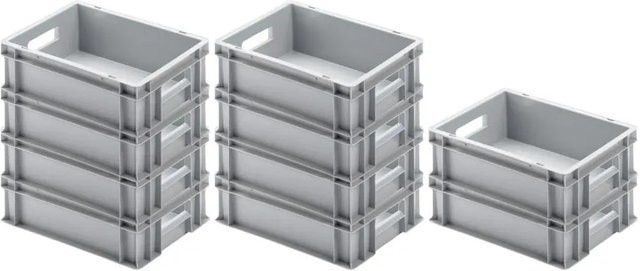 PROREGAL SparSet 10x Eurobehälter mit offenem Griff in Grau, H x B x T: 12 x 30 x 40 cm, 11 Liter Transportboxen - Bild 1