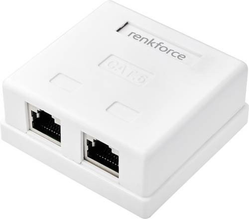 Renkforce Netzwerkadapter Aufputz CAT 6 mit 2 Ethernet LAN Ports in Weiß - Bild 1