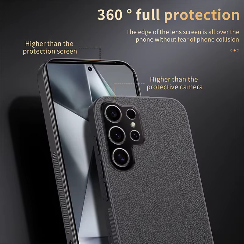 Samsung Litschi Leder Soft Case Silikonhülle für Galaxy S26 S25 S24 S23 S22 S21 Ultra Plus S25FE S24FE S23FE S21FE in Schwarz oder Braun - Bild 2