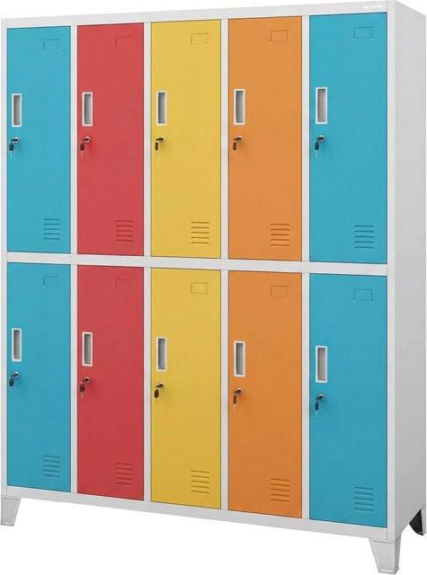 JAN NOWAK Arbeitsschutz-Kleiderschrank BARTEK mit 10 Türen aus pulverbeschichtetem Stahl, Grau-Bunt, H x B x T: 172 x 136 x 45 cm - Bild 1