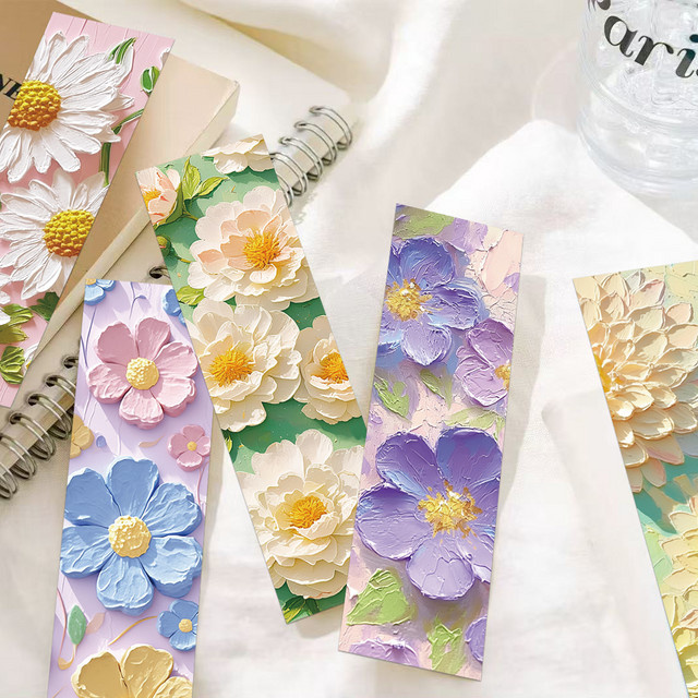 Kreative Lesezeichen mit Ölgemälde-Blumenmotiven aus Papier für Schule und Büro - Bild 1