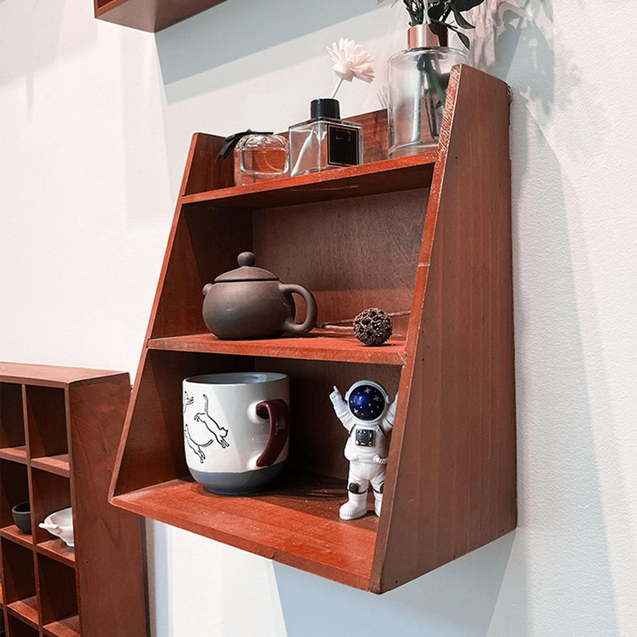 KaiSai Vintage Ausstellungsregal aus Holz in Braun, 3-stufiges Wandregal zur dekorativen Lagerung - Bild 4