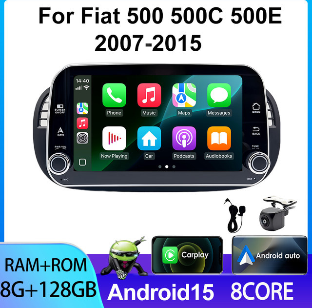 Android Auto Multimedia Bildschirm Stereo mit GPS Navigation und Rückfahrkamera Unterstützung für FIAT 500 Abarth 2007-2015 Auto Upgrade Kit - Bild 1