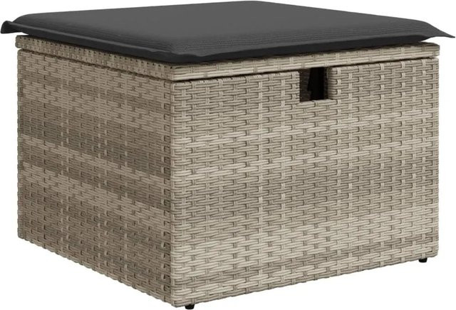 vidaXL Gartenhocker aus Poly Rattan mit Kissen in Hellgrau, B/T/H: 55 x 55 x 37 cm - Bild 1