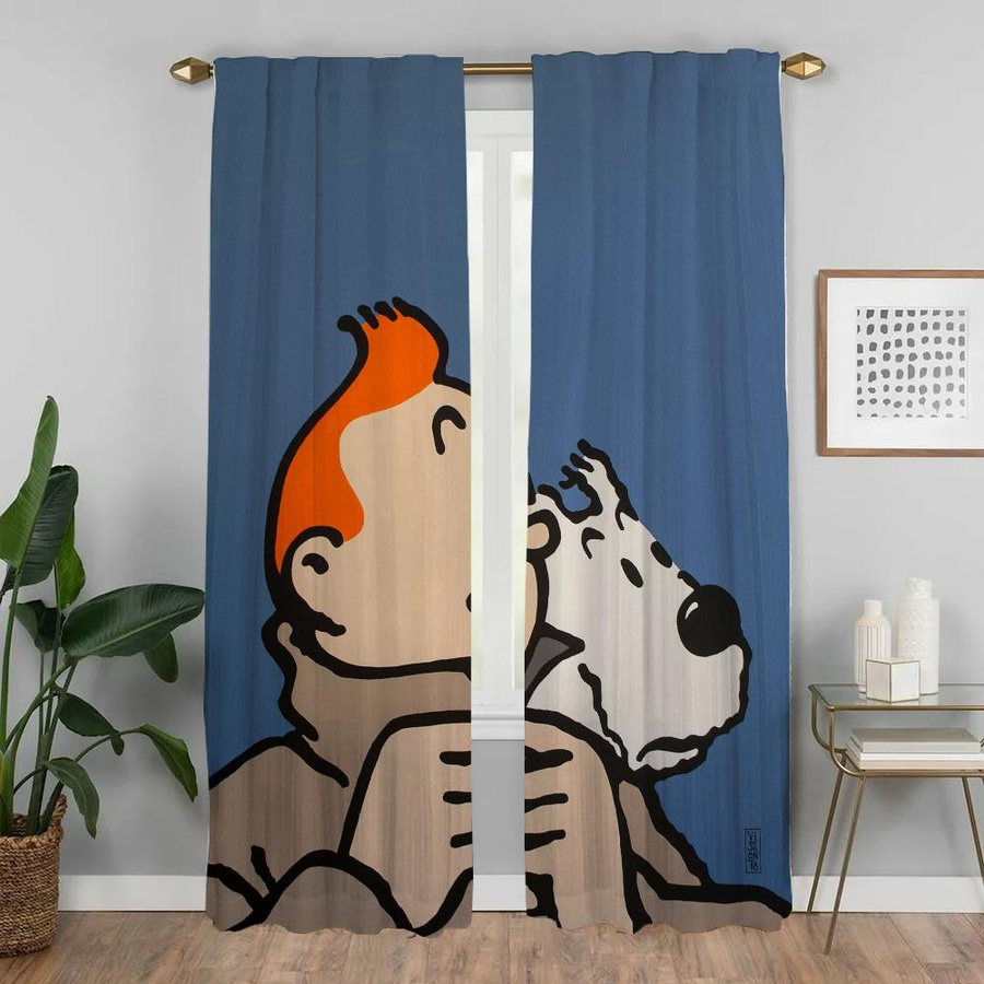 Tim und Struppi Vorhänge für Kinderzimmer, 2 Paneele, Halloween Dekoration, semi-transparent, B: 60 cm, H: 90 cm pro Paneel - Bild 1