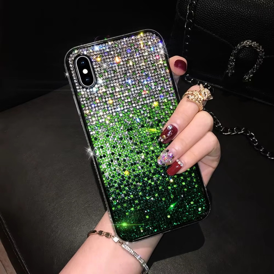 FUCHU Luxus Handyhülle mit glänzenden Diamanten für iPhone 15 Pro Max, Farbe: Grün - Bild 1