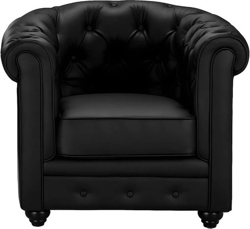 Vente-unique Chesterfield Sessel in Schwarz mit gerader Rückenlehne und Kapitonierung aus Kunstleder