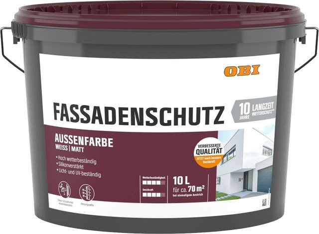 OBI Fassadenschutz Außenfarbe Weiß Matt 10 l Dispersion auf Wasserbasis - Bild 1