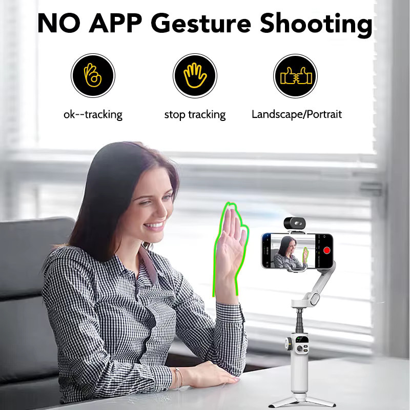 AOCHUAN Smart X2 Ai Smartphone-Gimbal-Stabilisator in Weiß mit LED-Anzeige und integrierter Verlängerungsstange - Bild 5