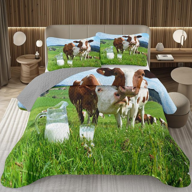 Paslu Bettwäsche Set mit Milch Kuh Cartoon Print für Kinder, 3-teiliges Steppdecken-Set, B/B: 150 x 200 cm - Bild 1