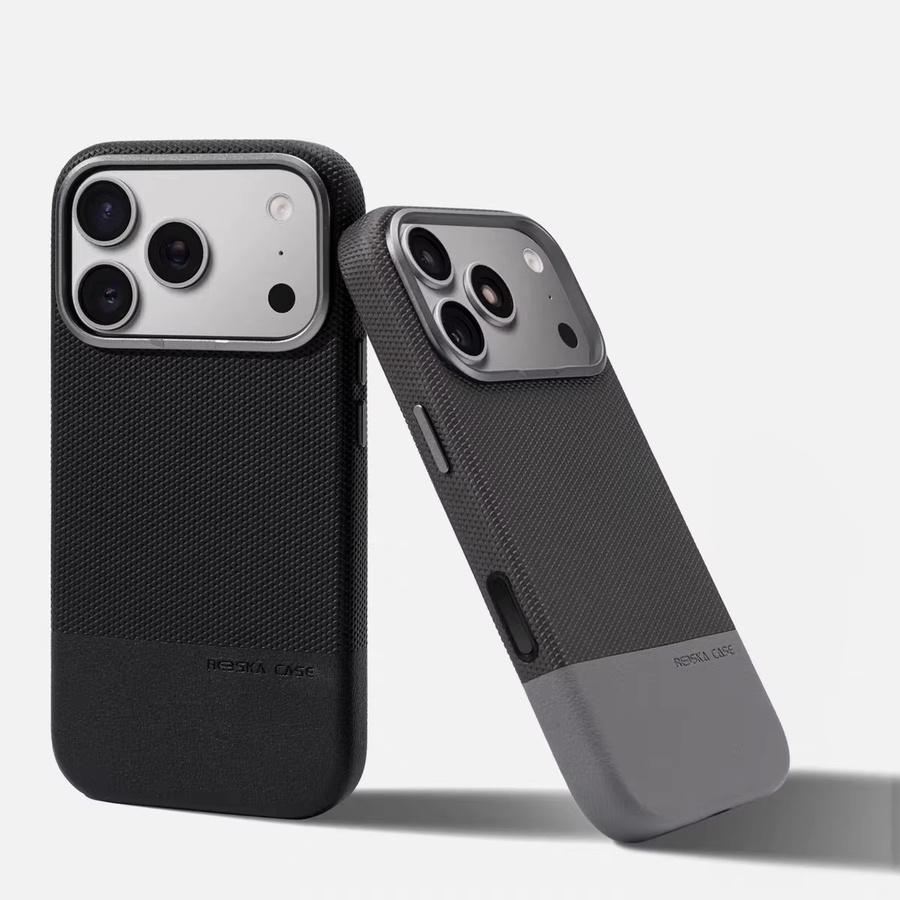 Apple Lederhülle mit Relief-Design und MagSafe für iPhone 17 Pro Max, 16, 15, 14, 13 in Schwarz und Grau mit Linsenschutz und Stoßfestigkeit - Bild 1