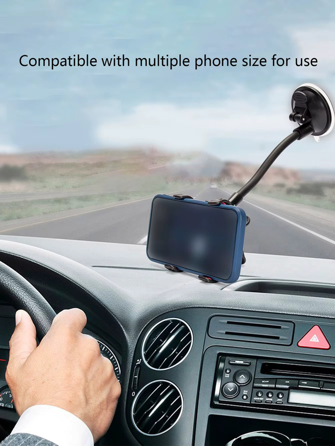 Universeller Autotelefonhalter mit flexiblem Schwanenhals und Saugnapf für Armaturenbrett oder Windschutzscheibe in Schwarz - Bild 2