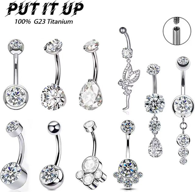 PUTITUP Bauchnabelpiercing Titan, Zirkonia, Silber - Bild 1